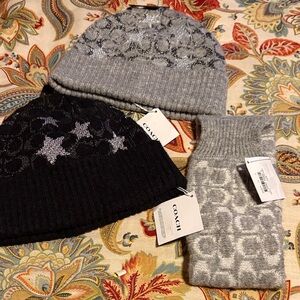 NWT Coach Metallic Signature C Star Heart Beanies and Headbands NWT